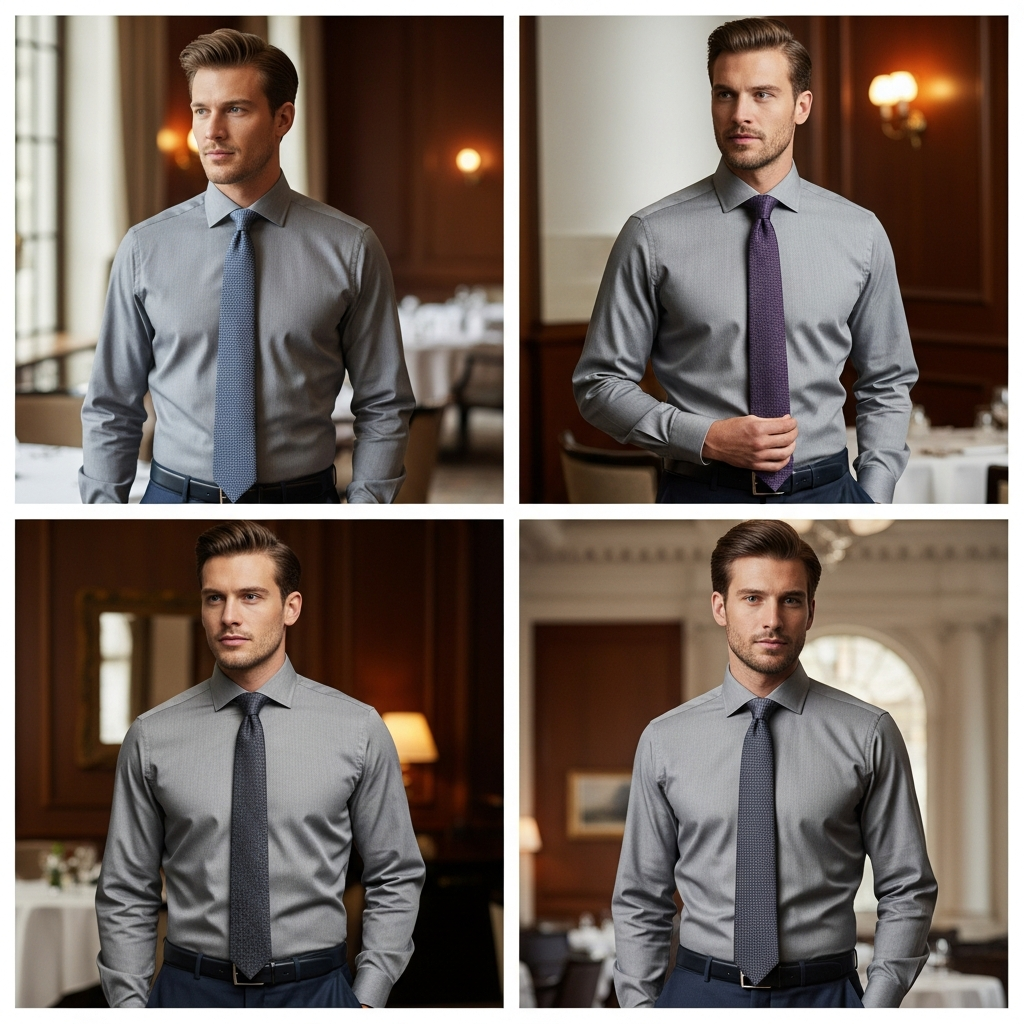 Camisa gris con textura y corbata oscura